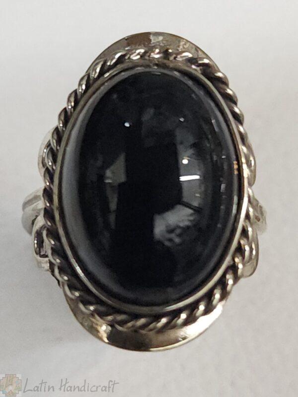 HE10 PERUVIAN RING WITH BLACK OBSIDIAN COLOR STONE