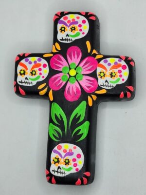 CB010 DAY OF THE DEAD CERAMIC CROSS, H: 4.25 in.