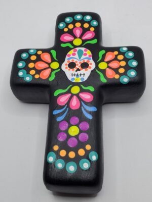CB012 DAY OF THE DEAD CERAMIC CROSS, H: 4.25 in.