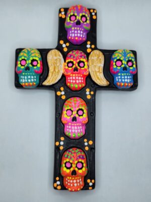 CB200 DAY OF THE DEAD CERAMIC CROSS, H: 7 in.