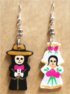 CEA009 DAY OF THE DEAD CERAMIC EARRINGS